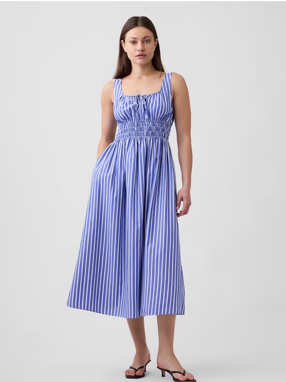 GAP Blue and White Smocked Cotton Striped Dress Size L